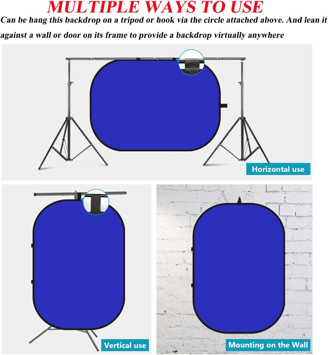 5x6.6ft/1.5×2m Chromakey Backdrop, 2-in-1 Blue Screen with Grey Screen, Collapsible Reversible Pop Up Background for Photography Studio, Live Streaming, Video Shooting (Blue/Gray)