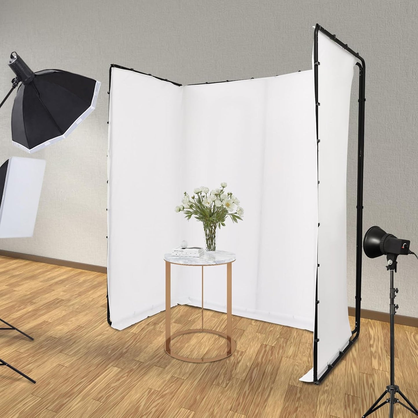 7.87ft x 13.12ft Large Green Screen Backdrop with Stand, Portable Foldable Photography Backdrops Large Collapsible Backdrop System for Photo Studio Video Shooting, Live Streaming (White)