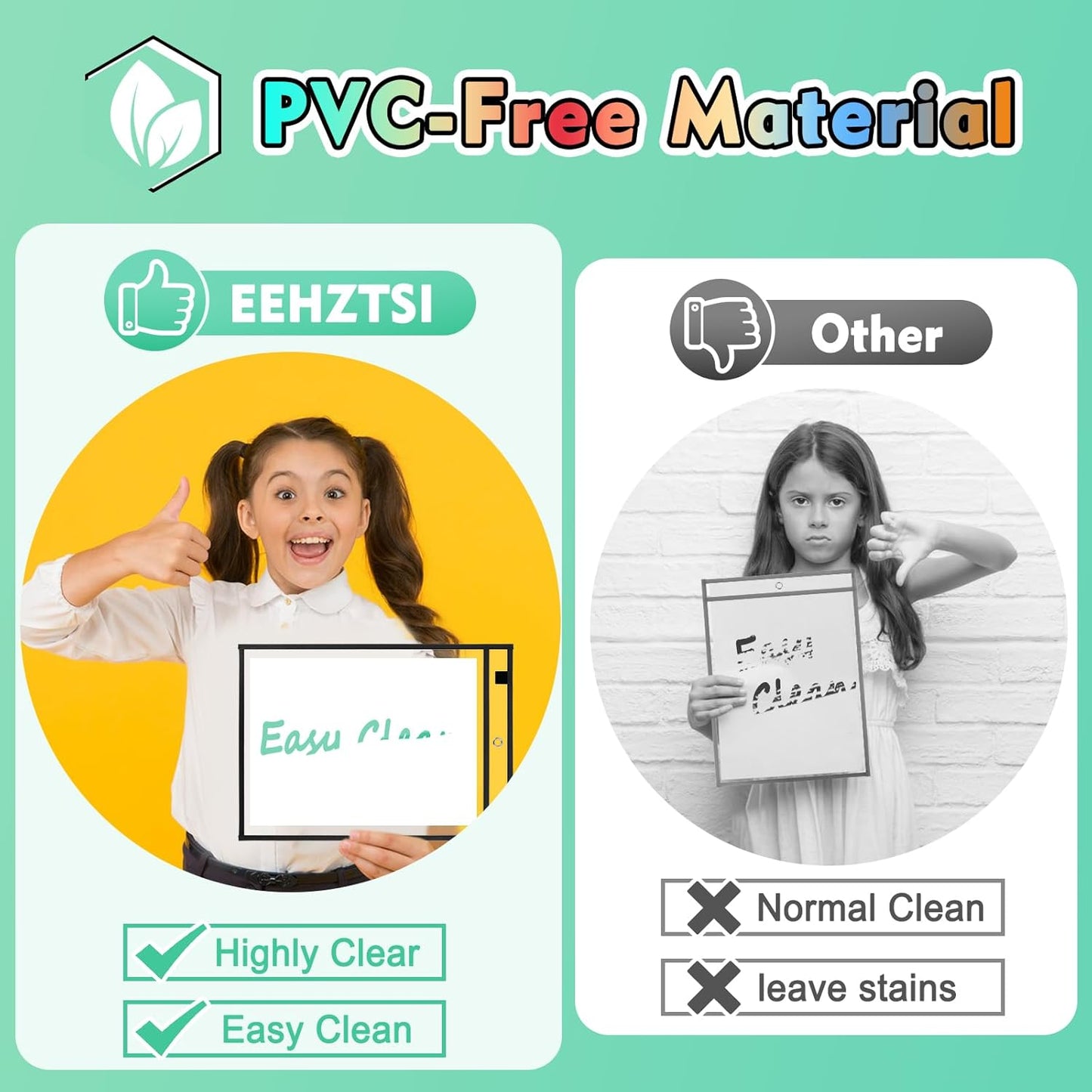 30 Packs Dry Erase Pocket Sleeves with 2-Ring, Reusable Clear Plastic Classroom Sleeves, 10x14 Inch Ticket Holders, Plastic Sleeves for School/Office Organization