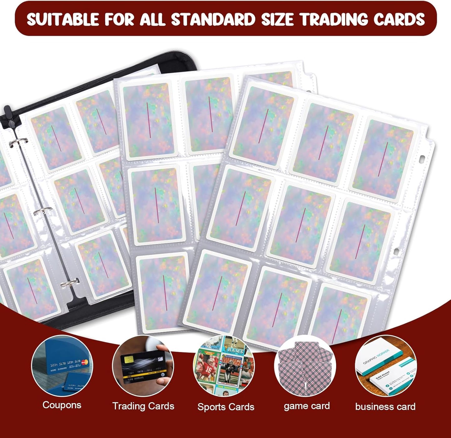 Card Binder 9 Pocket, Othran Trading Card Binder 900 Pockets Card Collection Binder with 50 Removable Sleeves for Trading/Sports/Game Cards
