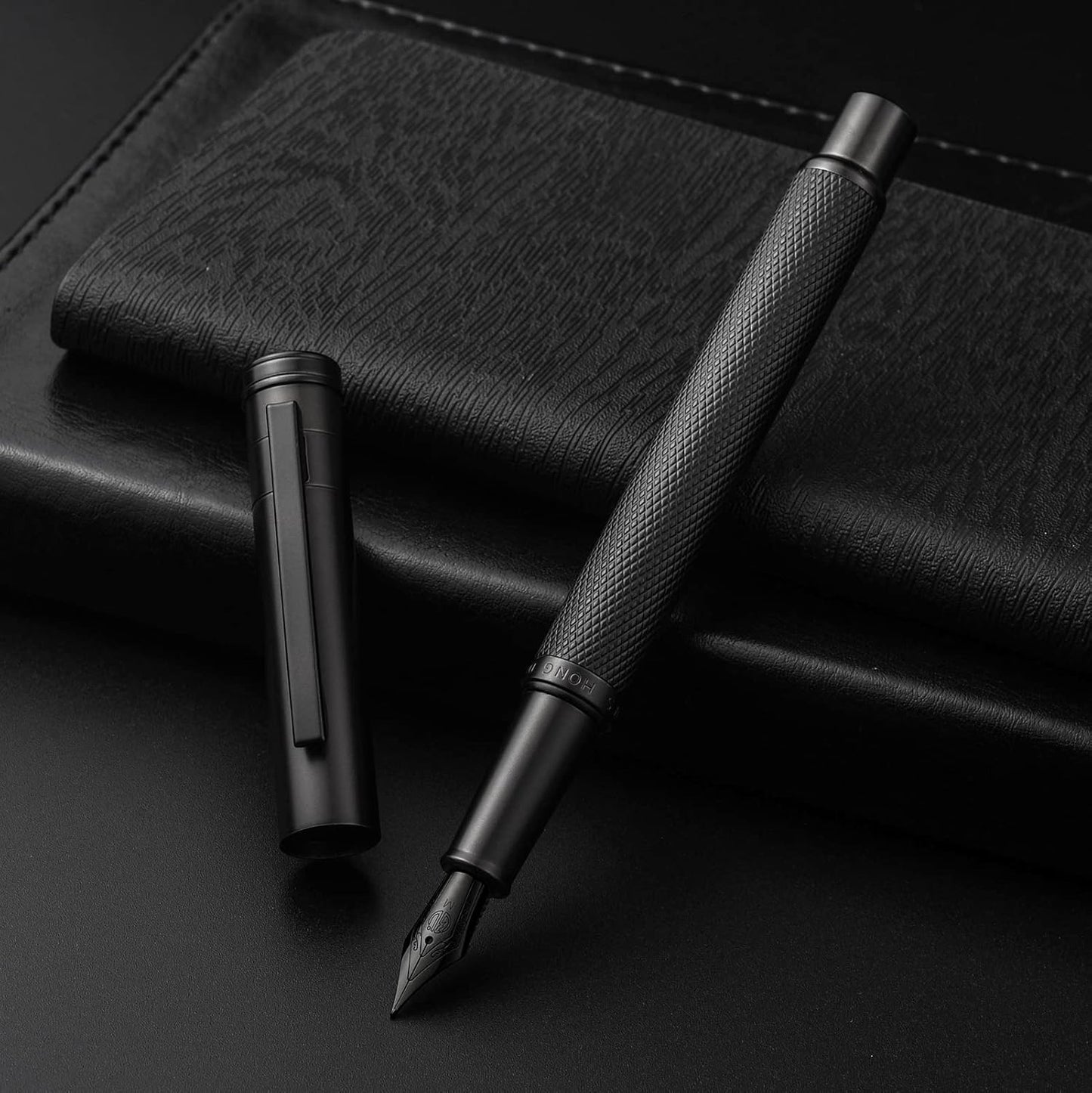 Hongdian Black Forest Fountain Pen Medium Nib Classic Design with Converter and Metal Pen Case Set