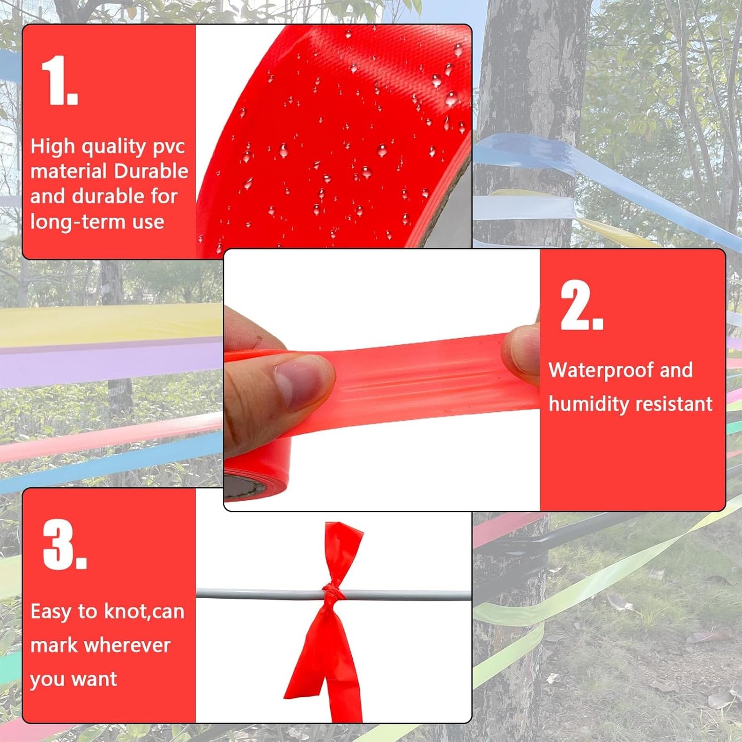 4 Pack Flagging Tape 4 Assorted Colors, Non-Adhesive Plastic Ribbon Neon Marking Roll, 1"*800ft, Marking Tape for Tree Marking, Hunting, Boundaries and Hazardous Areas,Trail Marking