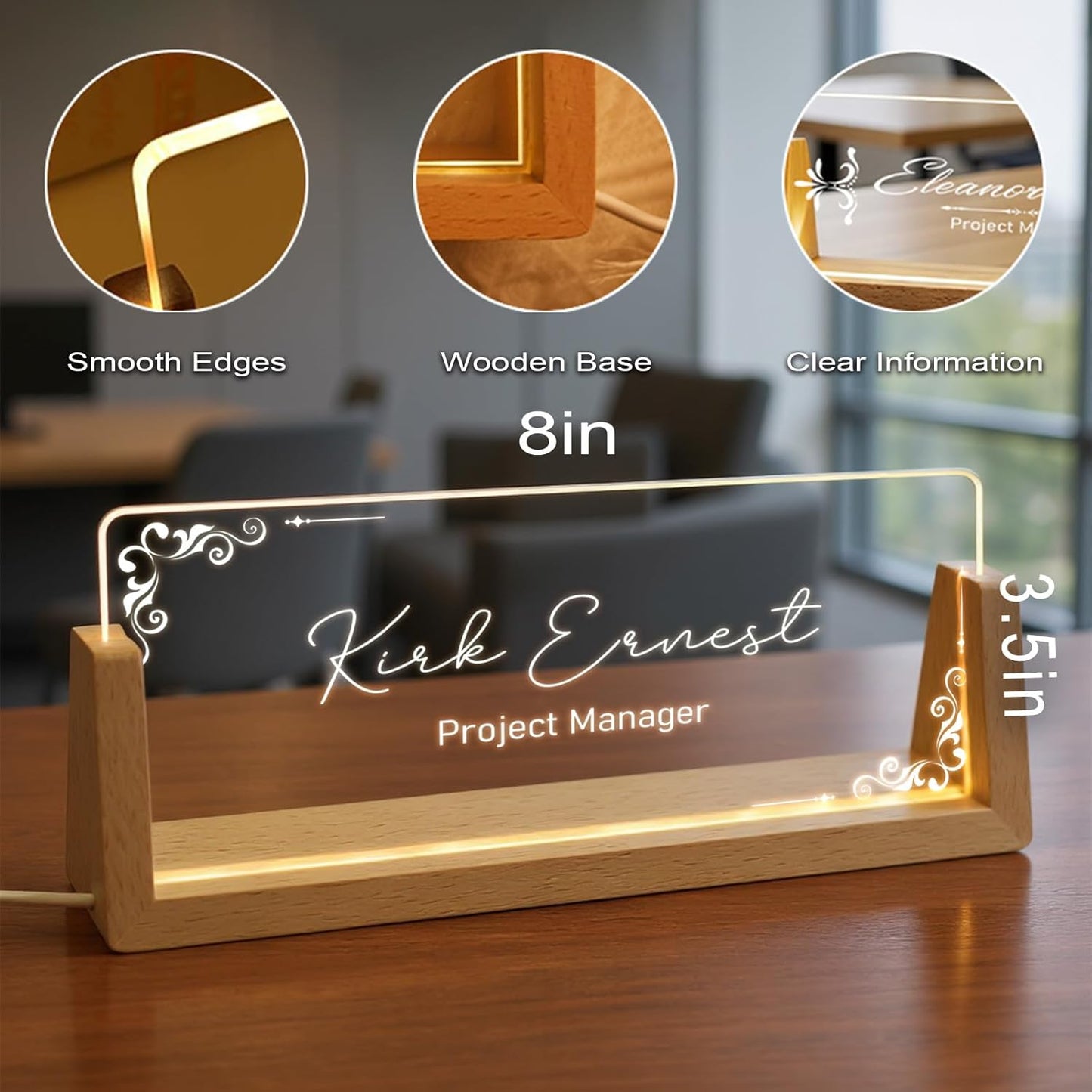 Custom Name Plate for Desk with Light Up Acrylic & Wooden Base - Personalized Office Sign for Teacher, Boss, Coworker - Employee Appreciation Gift for Educators Professionals