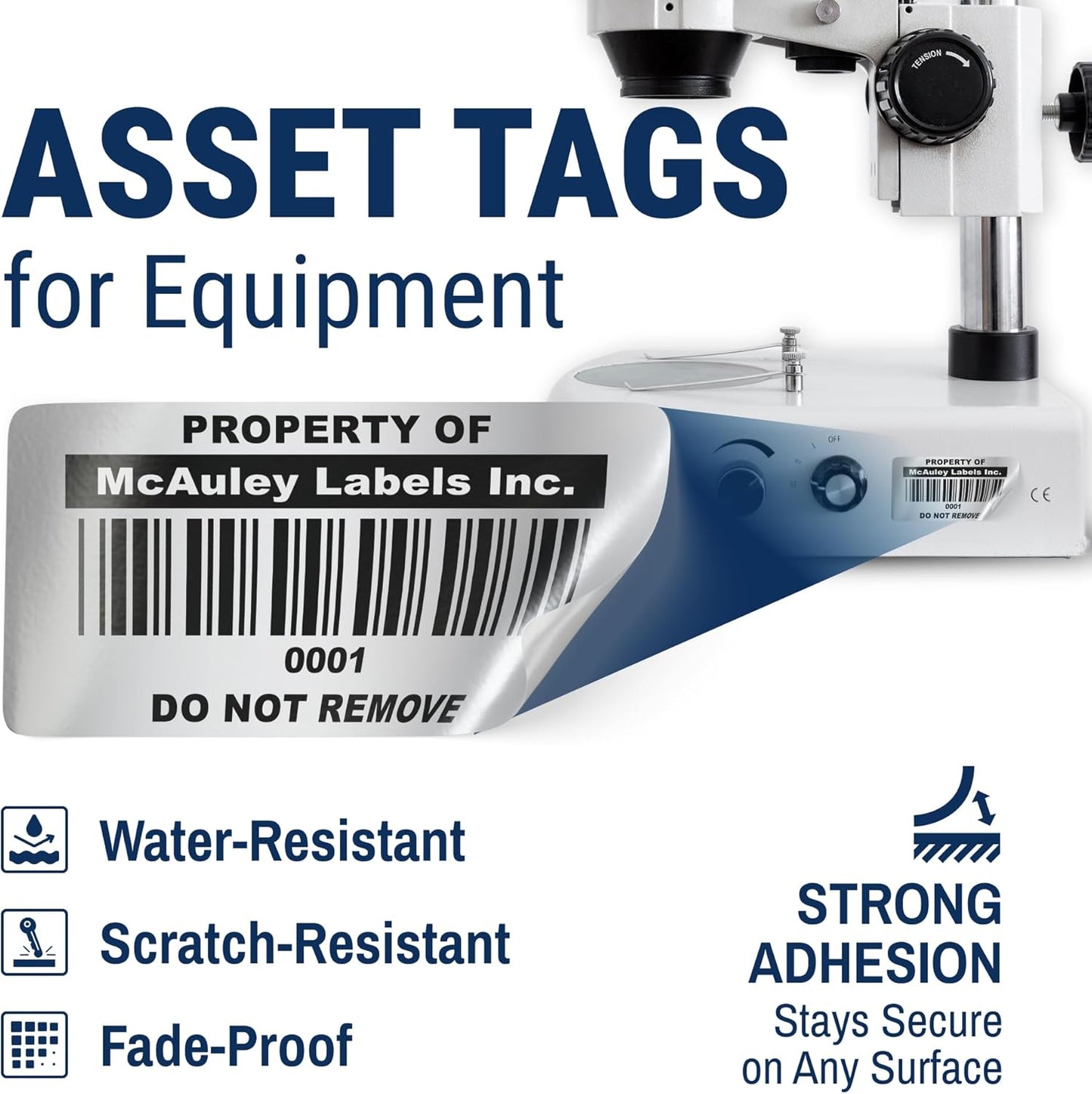 McAuley Labels Custom Asset Tags for Equipment – Numbered, Permanent, Adhesive, Metalized Silver Polyester - Barcode Label - 1.5x0.75 Inches