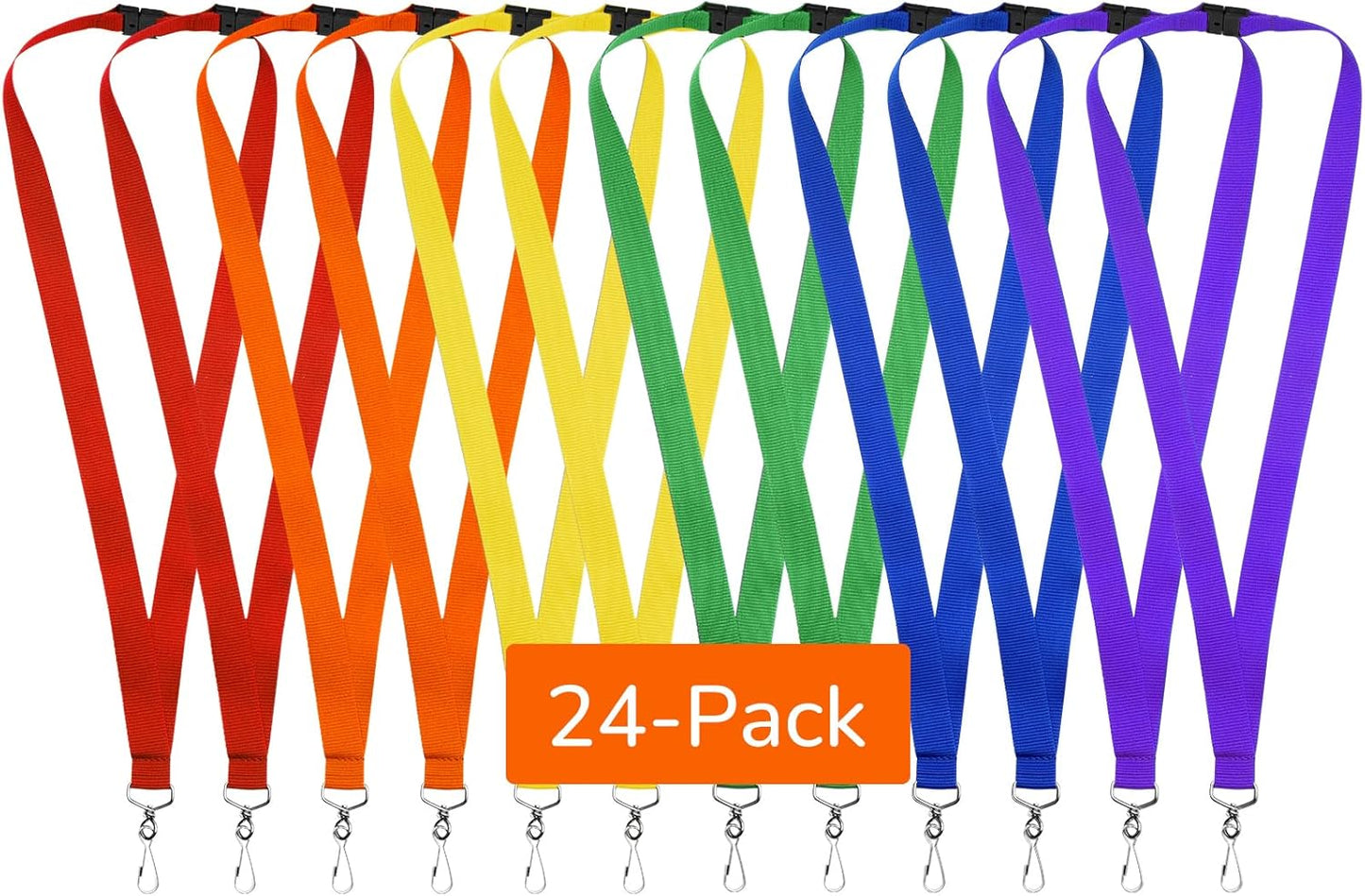 24-Pack Breakaway Lanyards, Polyester Neck Straps for ID Cards, Keys, Office, School & Events