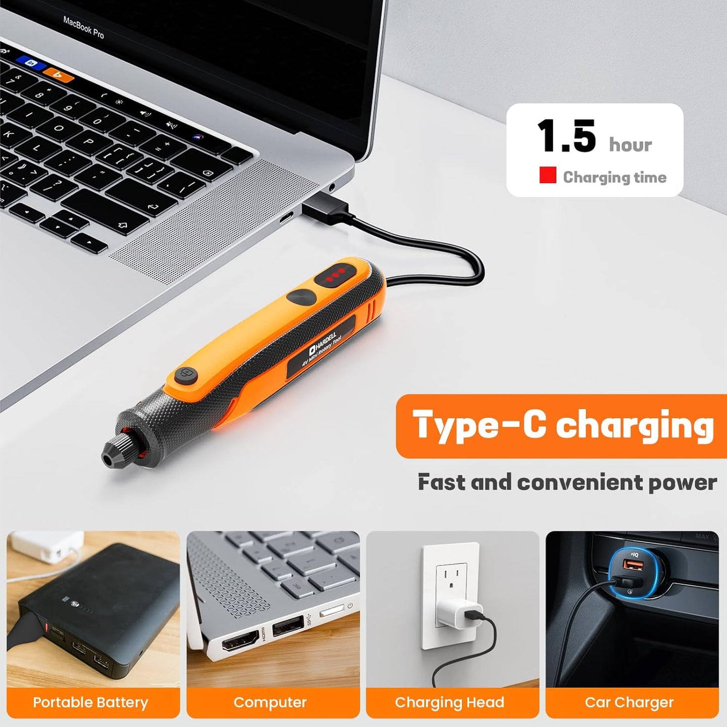 HARDELL Mini Cordless Rotary Tool 4V, 15000RPM 3-Speeds Rotary Tool, Type-C Charging, Multifunctional Accessories for Craving, Sanding, Grinding, Polishing, Small DIY Crafts, Resin Molding