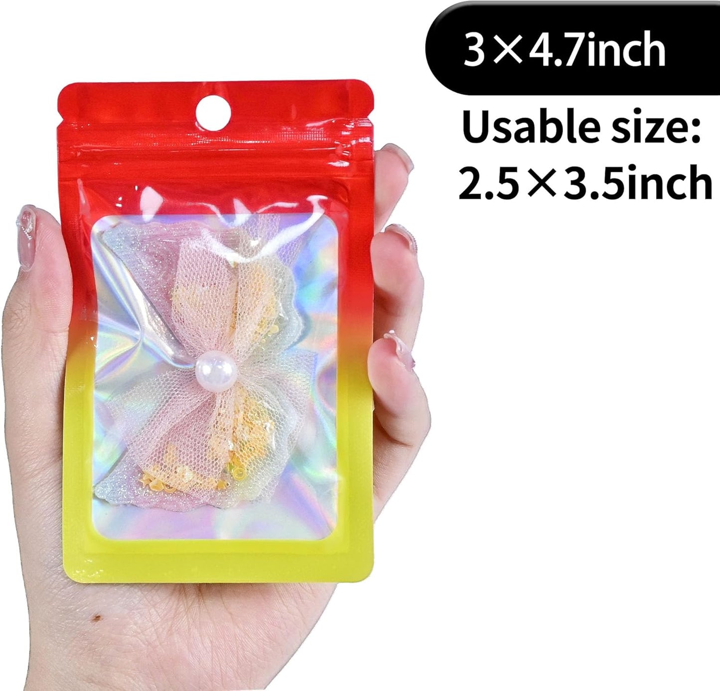 Resealable Mylar Pouch Bag Great for Office Home Party Favor Food Storage (100PCS, Red and Yellow Color, 3 x 4.7 inch)