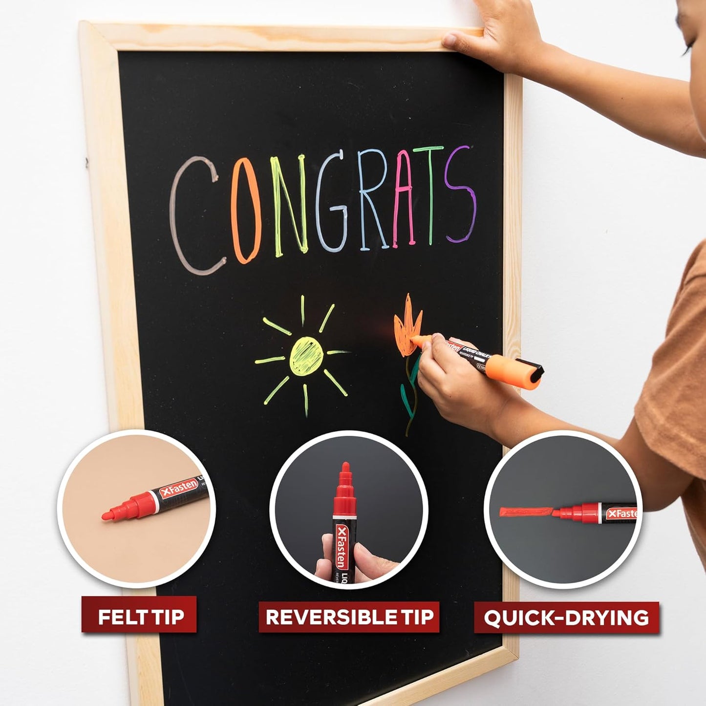 XFasten Liquid Chalk Markers for Blackboard 18-Pack, 6mm Reversible Bullet and Chisel Liquid Chalk Markers Erasable for Chalkboard, Dry Erase Board, Glass, Mirrors, Car Windows - 2 Tips Included