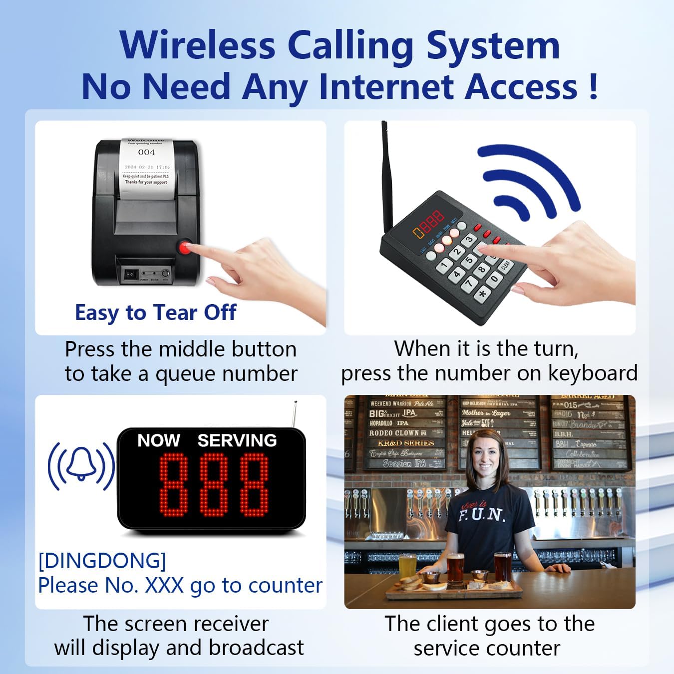 Take a Number System Queue Calling System Queue Management System with Thermal Printer for Medical Clinic Restaurant Hospital Bank Waiting for Haunted House (1 keypad 1 Display 1 Printer)