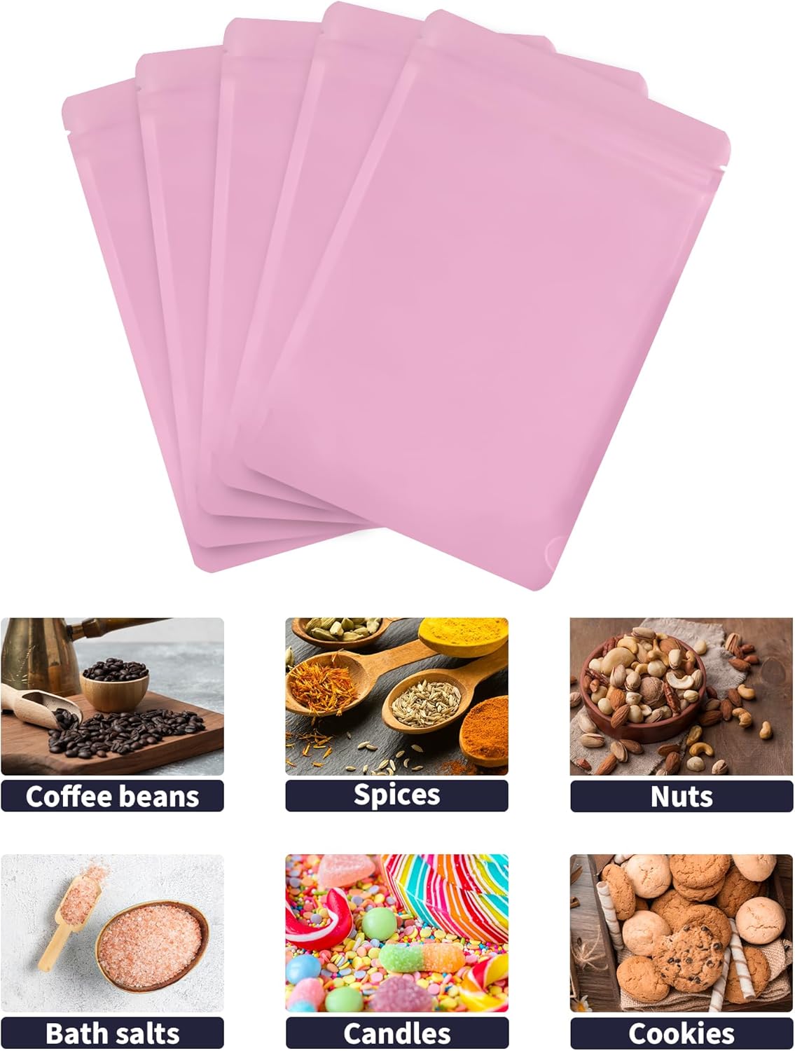100 Pack Resealable Stand Up Bags,Smell Proof Pouch Sealable Foil Pouch Bags for Packaging (Pink, 3.5" x 5.1")