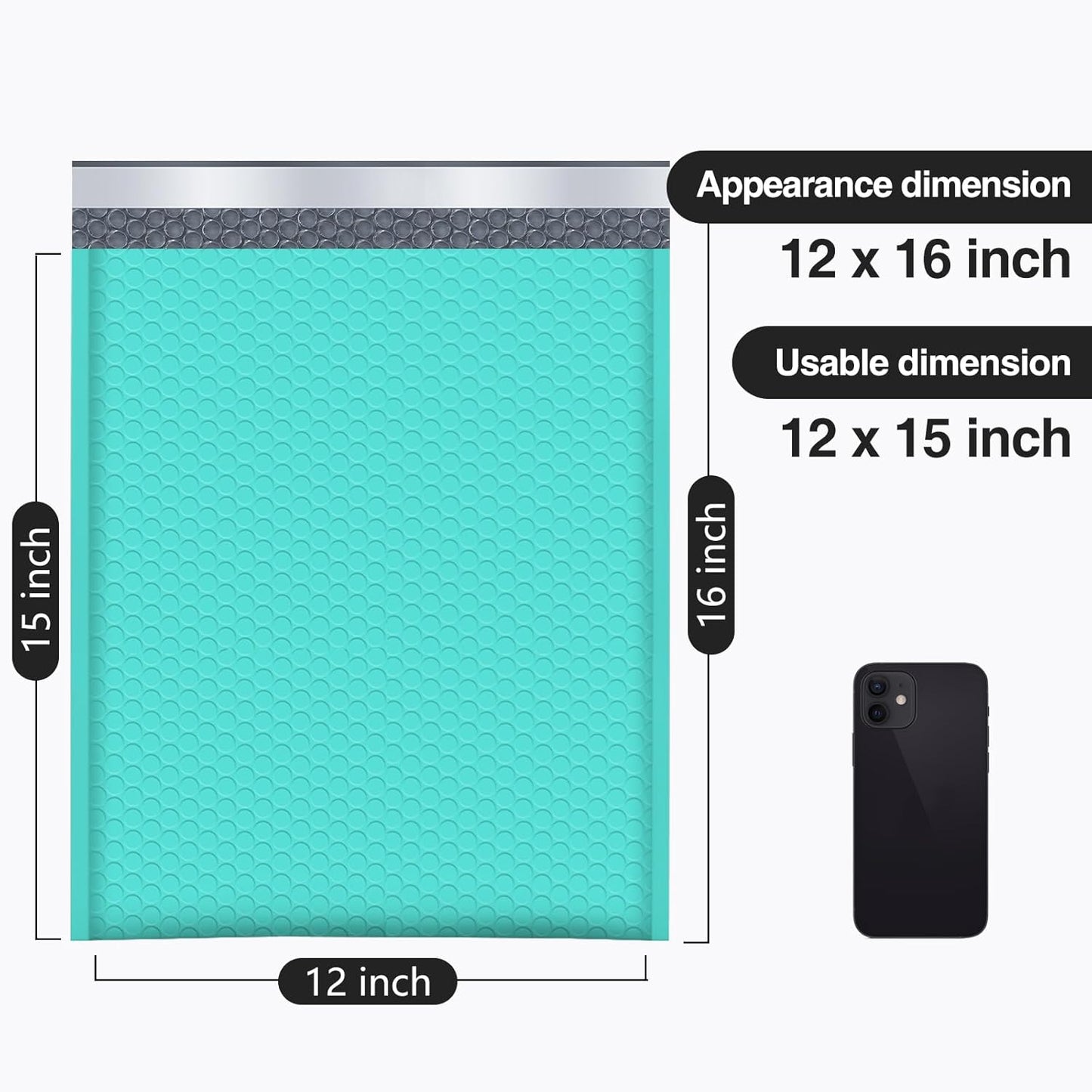 UCGOU Bubble Mailers 12x16 Inch 40 Pack Usable Size 12x15 Inch Large Padded Envelopes Teal Waterproof Packaging Bags for Shipping Self Seal Strong Adhesion Envelopes for Jewelry Makeup Supplies