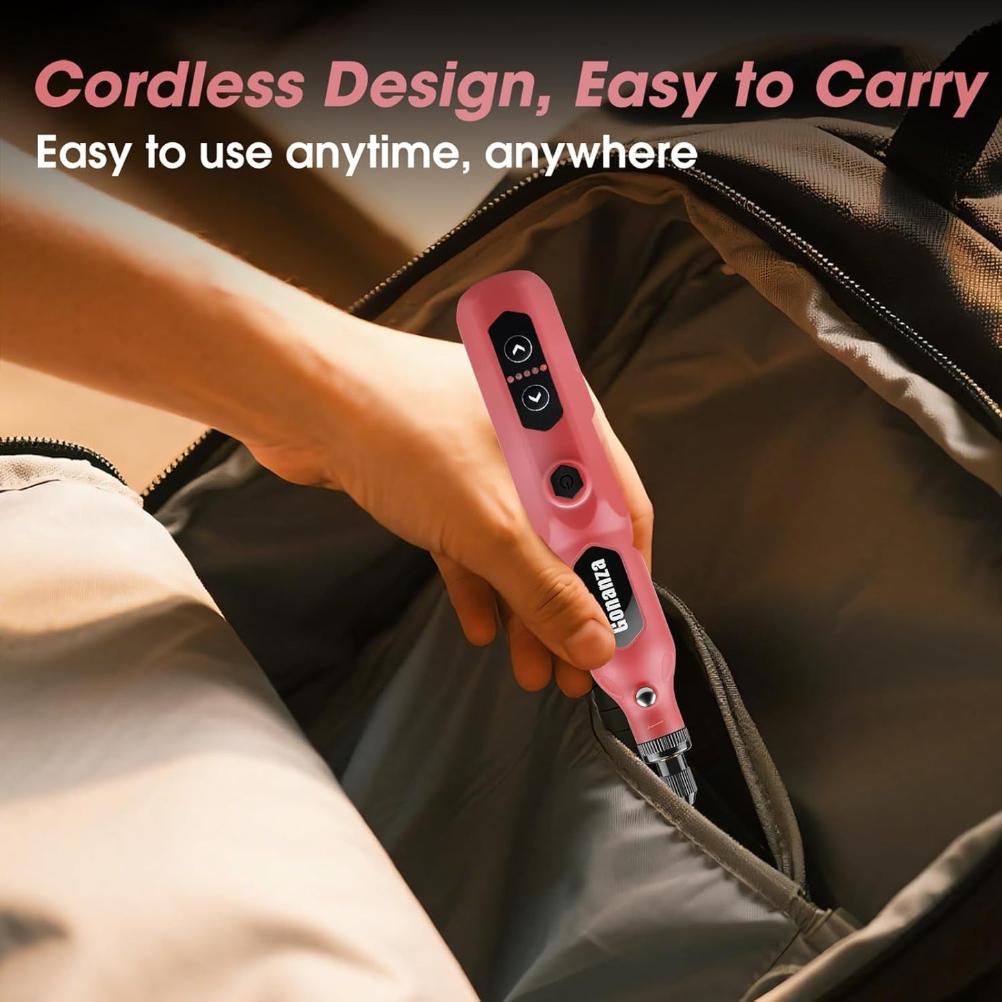 GONANZA Mini Cordless Rotary Tool Kit - 5-Speed with LED Light, Includes 78 Accessories, 3.7V Type-C Rechargeable, Ideal for Grinding, Polishing, Cutting, Engraving, Drilling, and DIY Crafts (Pink)