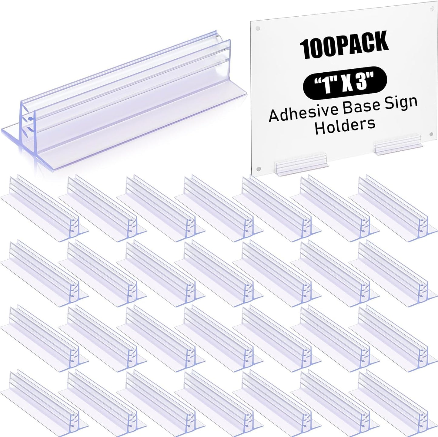 Fulmoon 100 Pcs Sign Holder, Adhesive Base Sign Holders Multiple Uses for Counters, Warehouses, Base Holders with Strong Adhesive (1 * 3in)