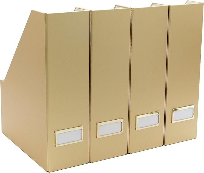 BLU MONACO | Gold Cardboard Magazine File Holder Set of 4 | Vertical Magazine by Blu_Monaco