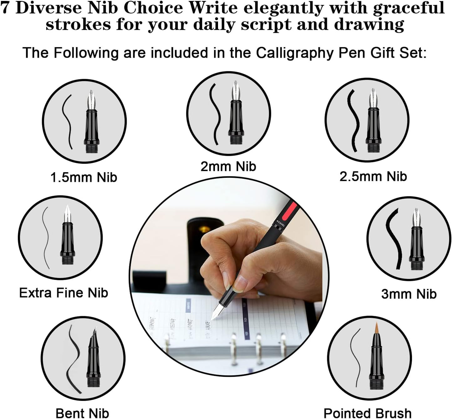 GC QUILL Calligraphy Pens Set 64pcs - Calligraphy Fountain Pen Set with 3 Fountain Pens, 7 Varied Nibs, 54 Ink Cartridges(10 Colors) - Writing, Drawing and Calligraphy Practice for beginner GC-F354