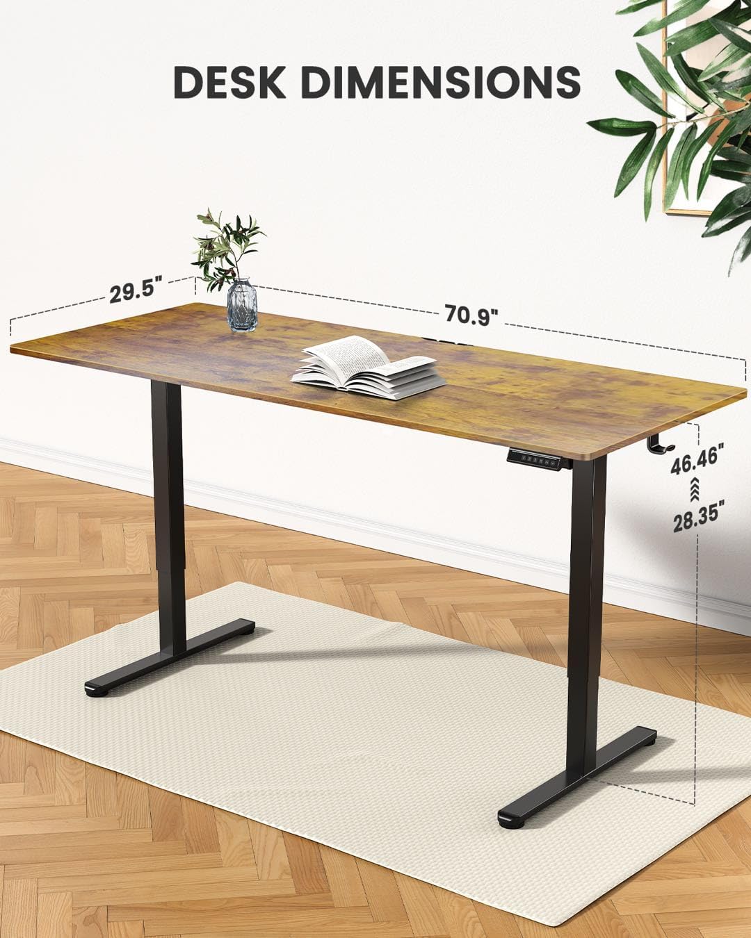 ErGear Electric 71 x 30 inch Standing Desk Workstation, Large Sit Stand up Desk, Memory Computer Home Office Desk, (Vintage Brown) Ships in One Box