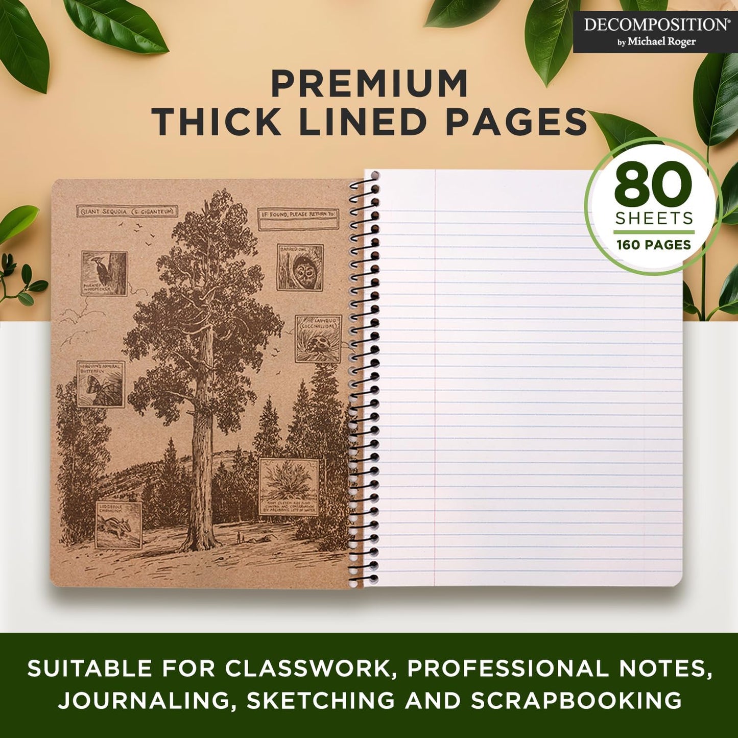 Decomposition Pear Bears College Ruled Spiral Notebooks – 9.75 x 7.5 Journal with 160 Lined Pages – Notebooks for School Supplies, Home & Office – 100% Recycled Paper – Made in USA
