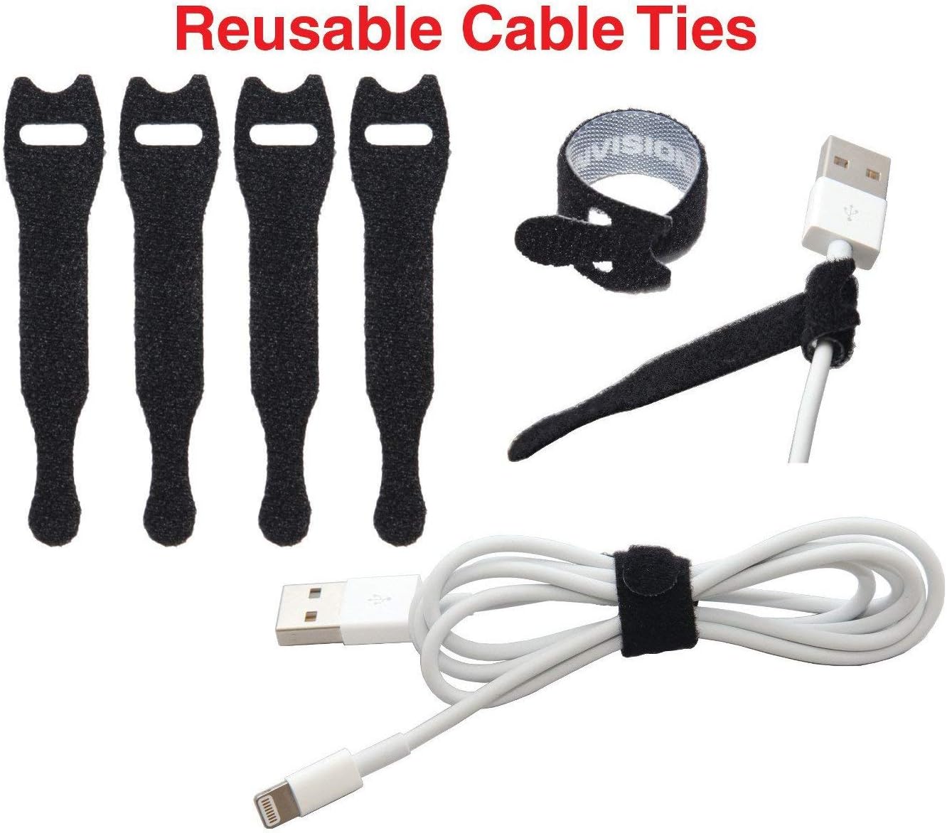 Desktop Cable Organizer, Weighted, No Bad Smell, Bundled with 4 Reusable Cable Ties (Black)