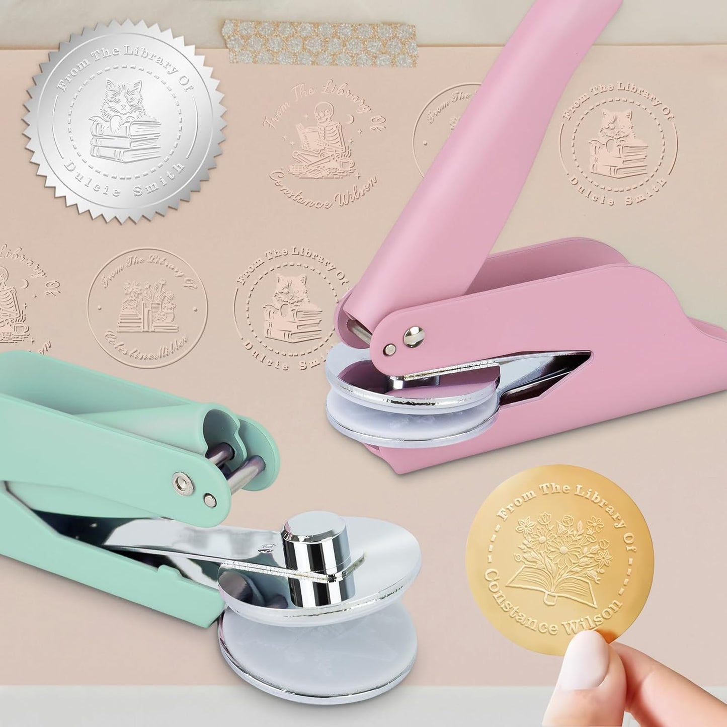 Book Embosser Custom Embosser Stamp with Your Name or Design Personalized Library Embosser Stamp Customized Books Business Cards Paper Documents Notebooks etc. (09)
