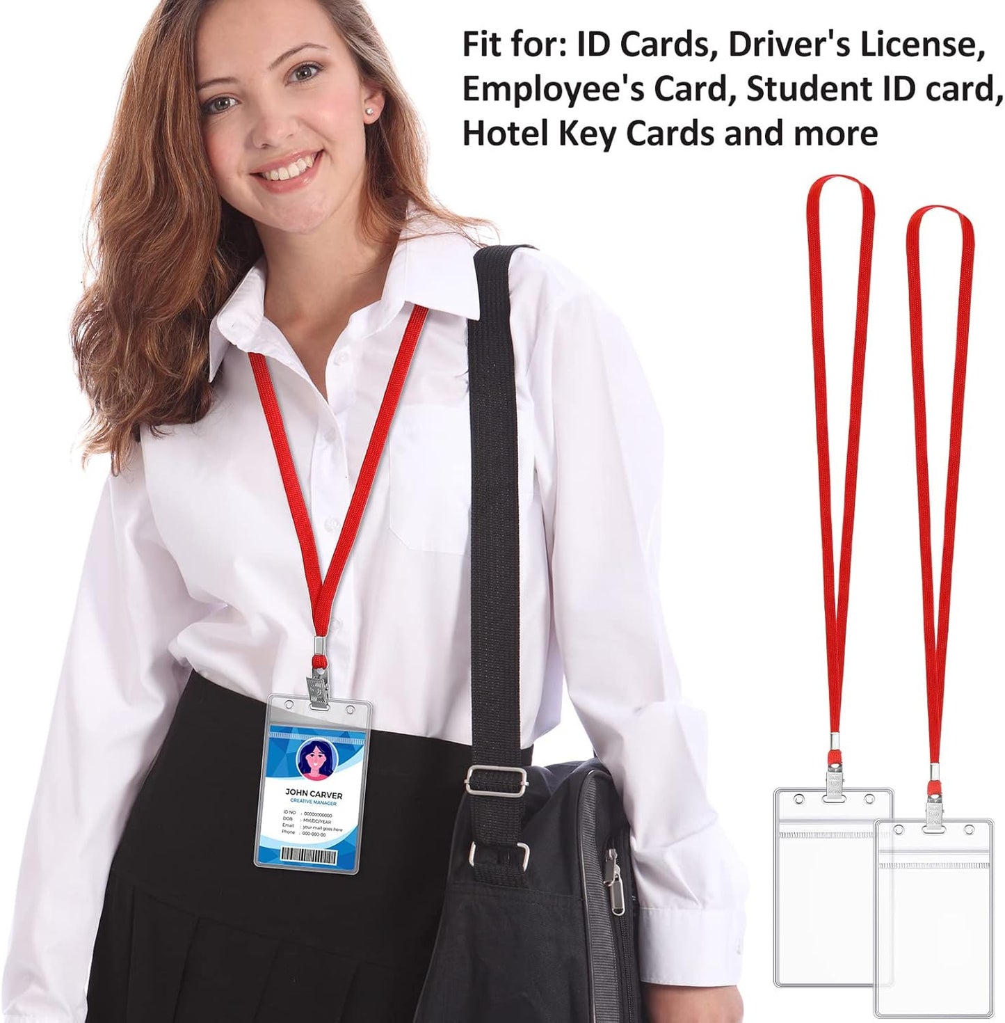 Marspark 200 Pcs Name Tag Lanyards with ID Holder Lanyards for ID Badges Resealable Flat Neck Name Tag with Clip Waterproof Plastic Clear Badges Bulk for School Office Supplies (Red)