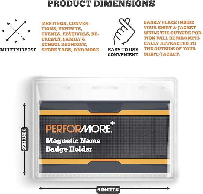 Performore 100 Pack of 4x3 Magnetic Name Badge Holders Clear PVC Horizontal ID - Image 2