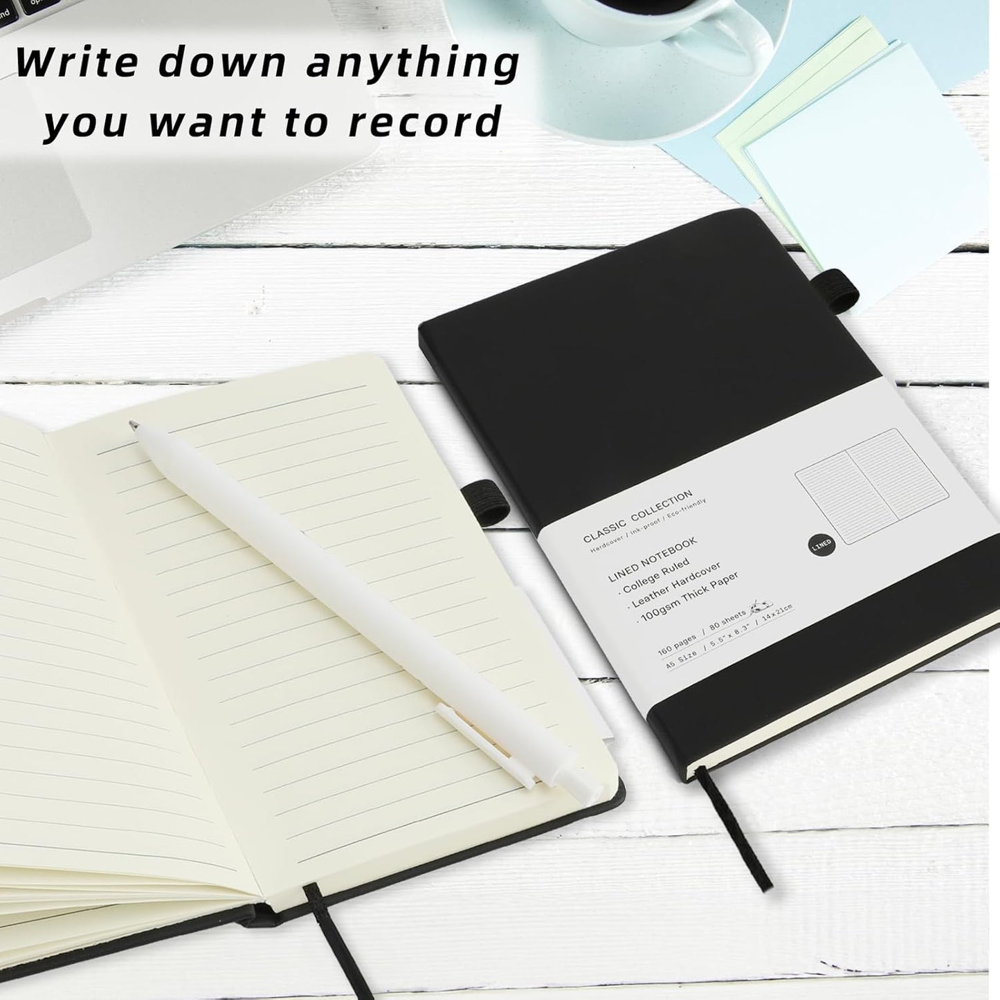 Coopay 12 Pack A6 Pocket Small Notebook with 12 White Pens Bulk Classic Hardcover Leather Journal Set with Pen Holder for Men Women Writing, Office, Home, School, Business, 100GSM, 3.5” x 5.5”, Black