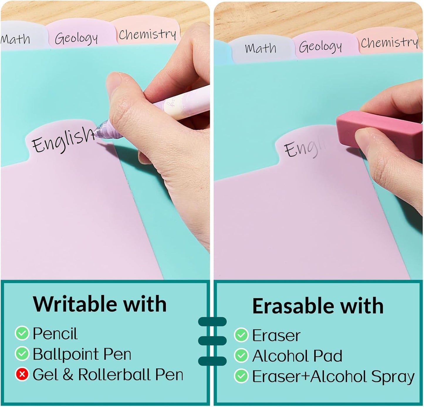 Sooez 8 Tabs Long-Lasting Plastic Write & Erase Large Tabs Dividers for 3 Ring Binder, Aesthetic Cute Pastels Binder Dividers for Student, Teacher, Office, Home Organizers, 2 Sets, Pastels Color