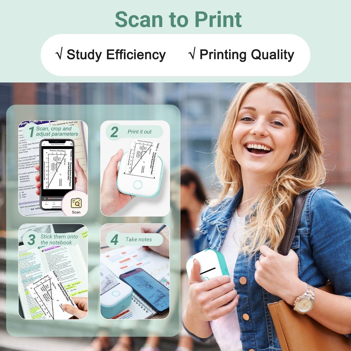 Memoking Sticker Printer - Mini Thermal Sticker Printer, T02 Inkless Pocket Label Maker, Bluetooth Portable Photo Printer, Instant Print Perfect for Students School Supplies,Flashcards, Journals