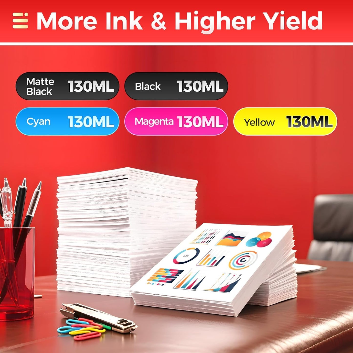 PFI-120 Pigment Ink Tank Set 5-Pack 130ml High Capacity Replacement for Canon PFI-120 PFI120 Ink Cartridges Compatible with Canon imagePROGRAF TM-200 TM-205 TM-300 TM-305 Printer Black Yellow Magenta