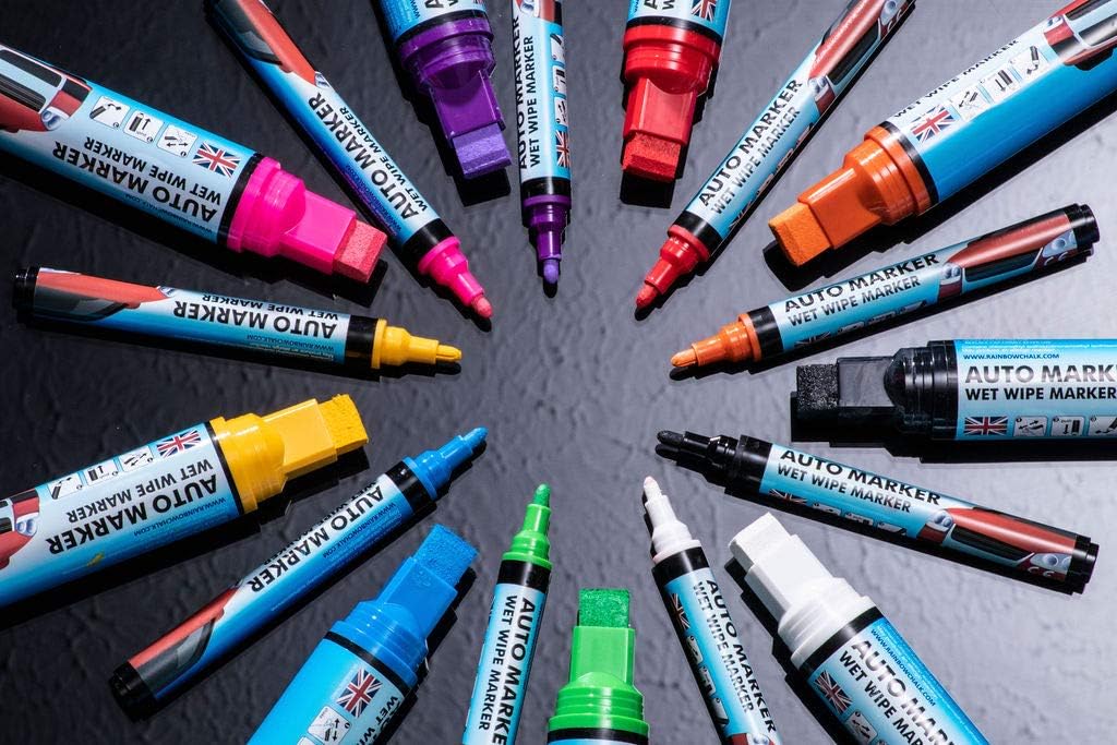 Window Markers for Glass Washable Car Window Paint Pen- Dry Erase Liquid Chalk Marker Car Decorations on All Surfaces, Tire, Windshield - Auto Marker, Autowriter, Rain Resistant (Blue, Jumbo Tip)