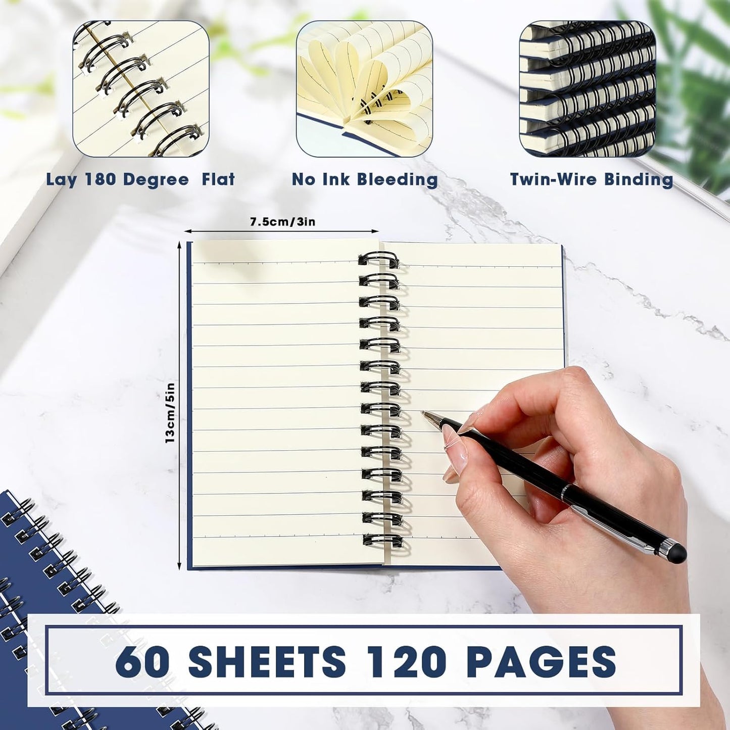 Jutom 4 Pcs Small Spiral Notebooks Memo Pads 3x5 Bulk Small Pocket Notebooks Mini Notepads with Lined Pages Mini Journals for Office Back to School Work Writing Supplies, 120 Pages (Dark Blue)