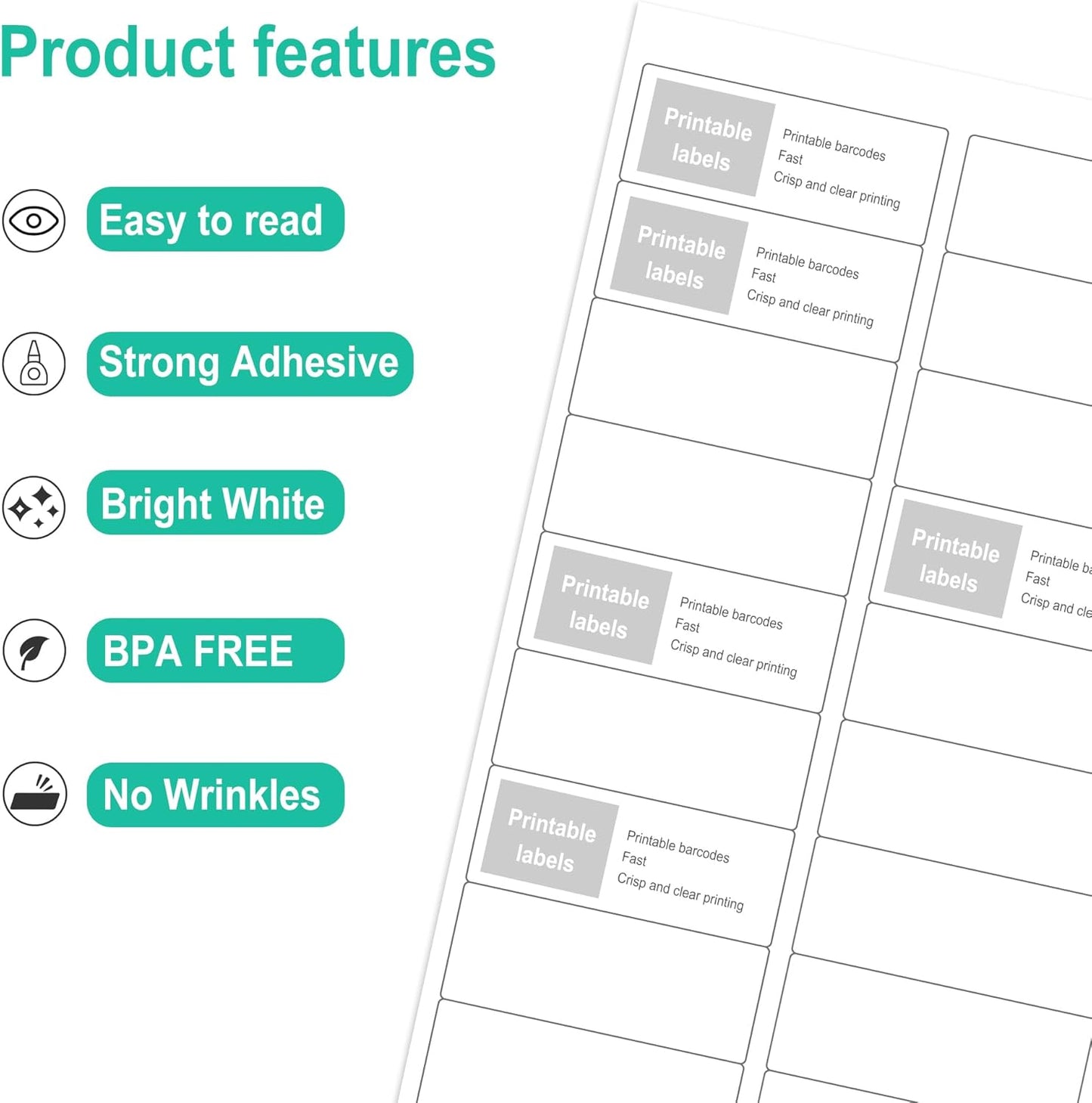 L LIKED Printable Address Labels, 1" x 2-5/8", 15000 Labels, 30 per Sheet, Blank Label Stickers for Envelopes (500 Sheets)