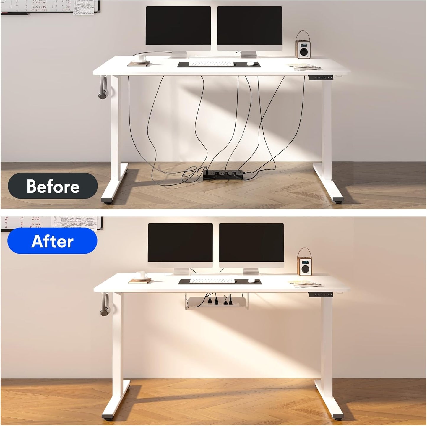 FLEXISPOT EN2 Whole-Piece Standing Desk with Clamp Power Strip, 48 x 30 Electric Stand Up Height Adjustable Desk with Cable Management (Gray Frame + 48" Gray Wood Grain Desktop, 2 Packages)