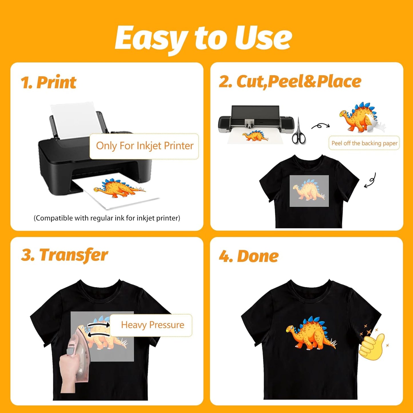 TransOurDream Dark Heat Transfer Paper for Inkjet Printer (40 Sheets, 8.5x11") Iron on Transfers for Dark Fabric, Printable Heat Transfer Vinyl for T Shirts, Stretchable & Washable