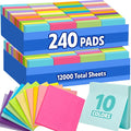 240 Pads Sticky Notes 3x3, Self-Stick Pads Bulk Bright Colors, School Supplies by YesBes