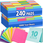 240 Pads Sticky Notes 3x3, Self-Stick Pads Bulk Bright Colors, School Supplies by YesBes