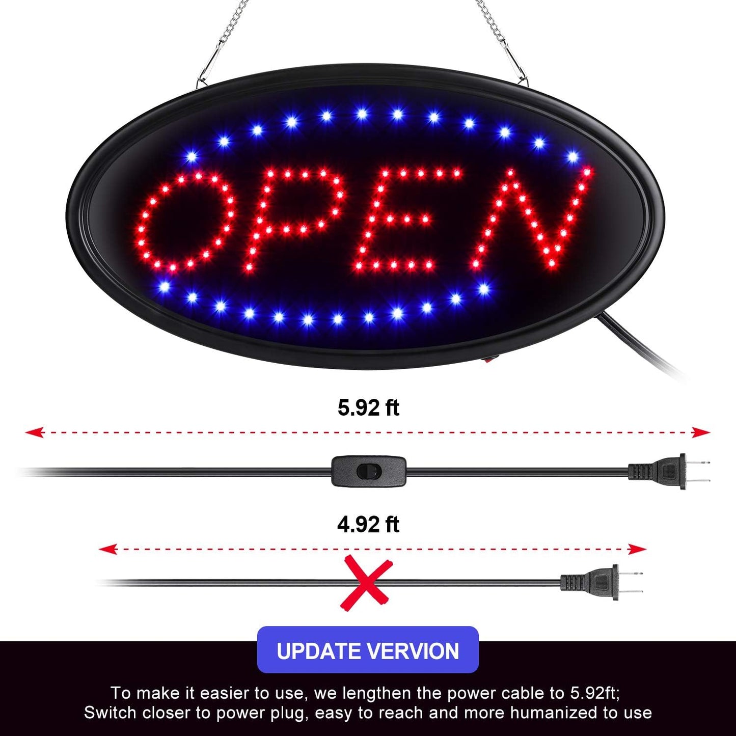 FITNATE LED Open Sign with Remote, Ultra Bright Electric Light Up Signs for Business, Timing Function, 2 Lighting Modes Flashing & Steady, Advertisement Board for Store, Bar, Hotel, Cafe (19x10 in)