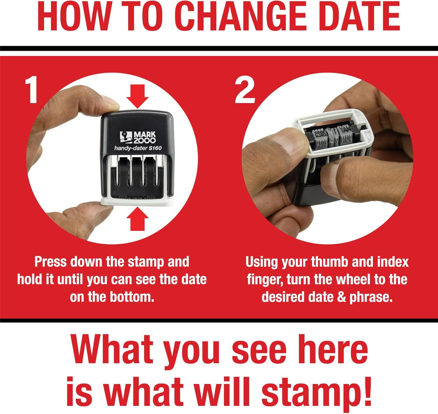 Mark 2000 Self-Inking Rubber Date Office Stamp with E-Mailed Phrase & Date - Red Ink (Handy-Dater S160), 12-Year Band