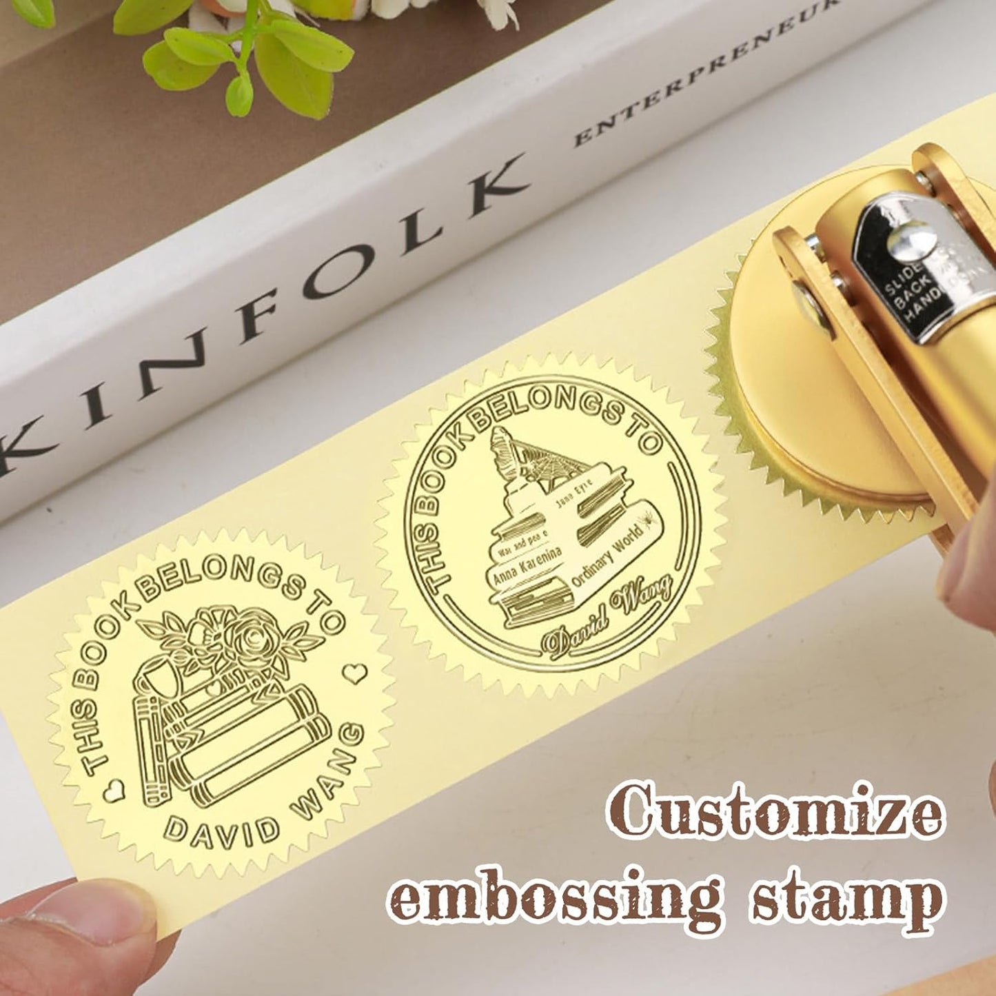 Personalized Book Embosser - Custom Design with Dragon, Cat, Flower Patterns - Personalized Embosser Stamp for Book Lovers, Ex Libris, Teachers Gifts
