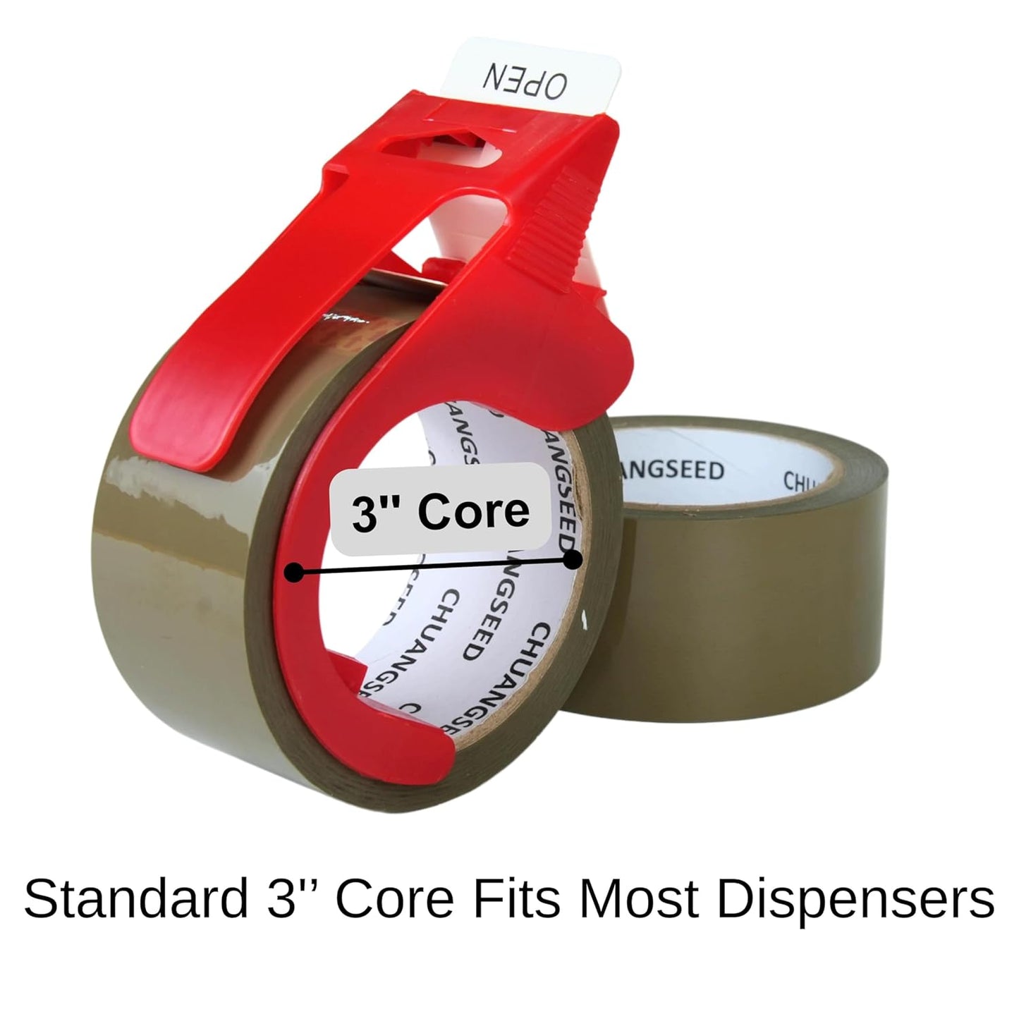 CHUANGSEED Packing Tape with Dispenser – 6 Rolls Brown Shipping Tape (2.4Mil x 1.88” x 60 Yards), Heavy Duty Box Sealing Tape for Moving, Packaging, Office, Warehouse