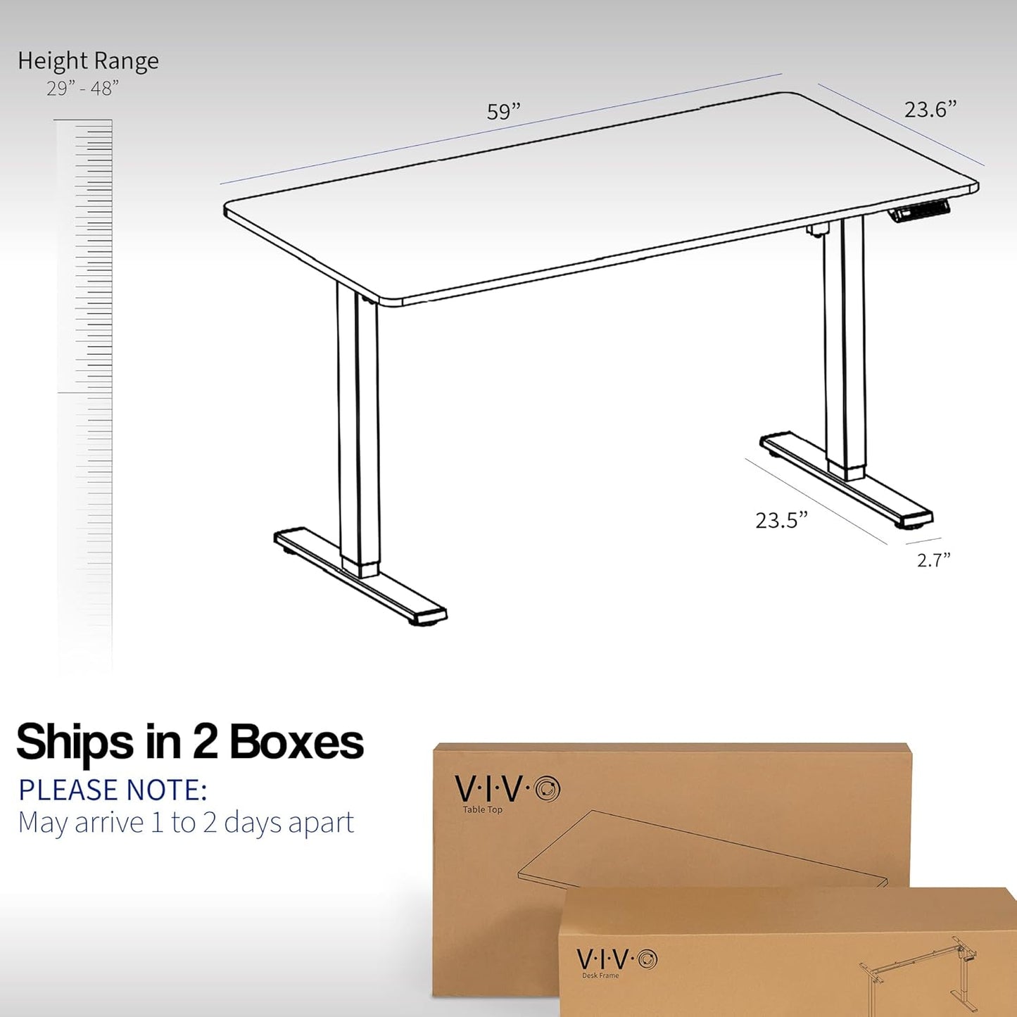 VIVO Electric 60 x 24 in Standing Desk, Memory Height Adjustment, 1B Series, One-Piece Black Top, Gray Frame, DESK-KIT-1G6B