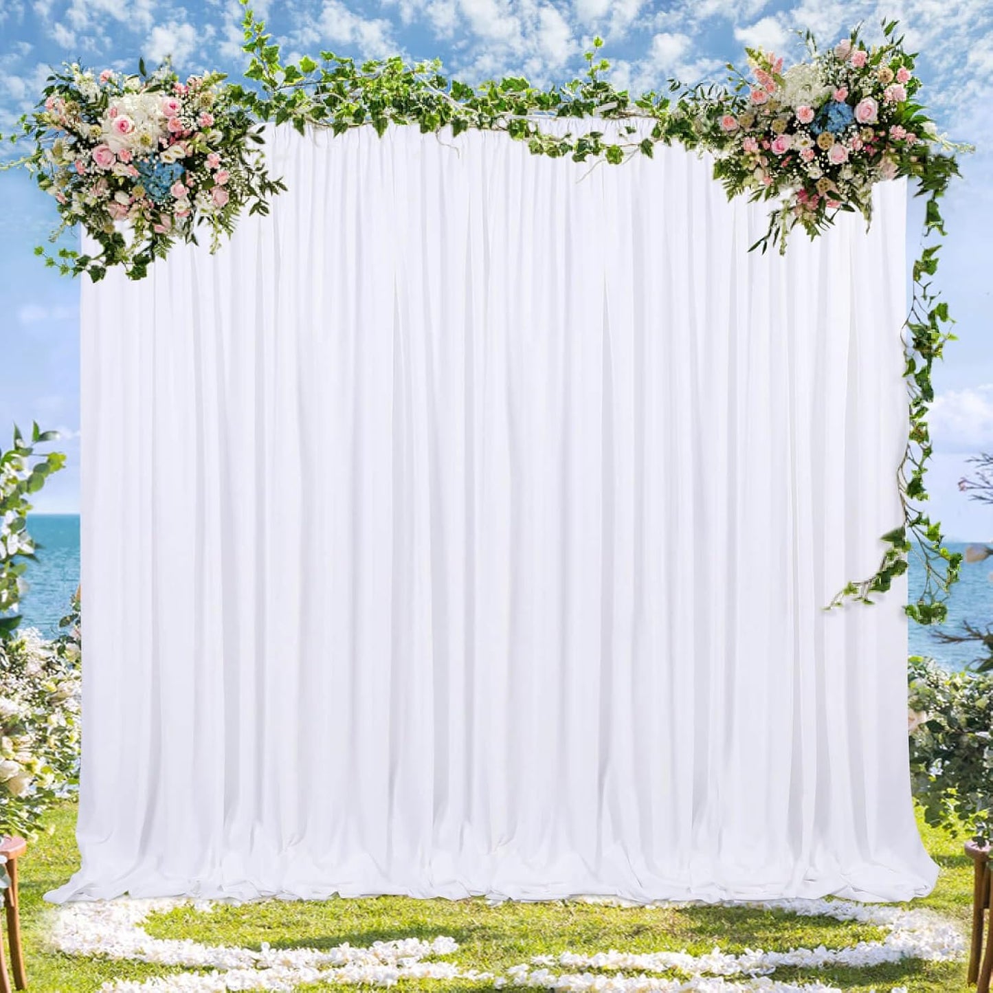 White Backdrop Curtains 30ft x 10ft: Polyester Photography Backdrop Drapes - Wedding Party Photo Shoot Background 6 Panels 5x10ft