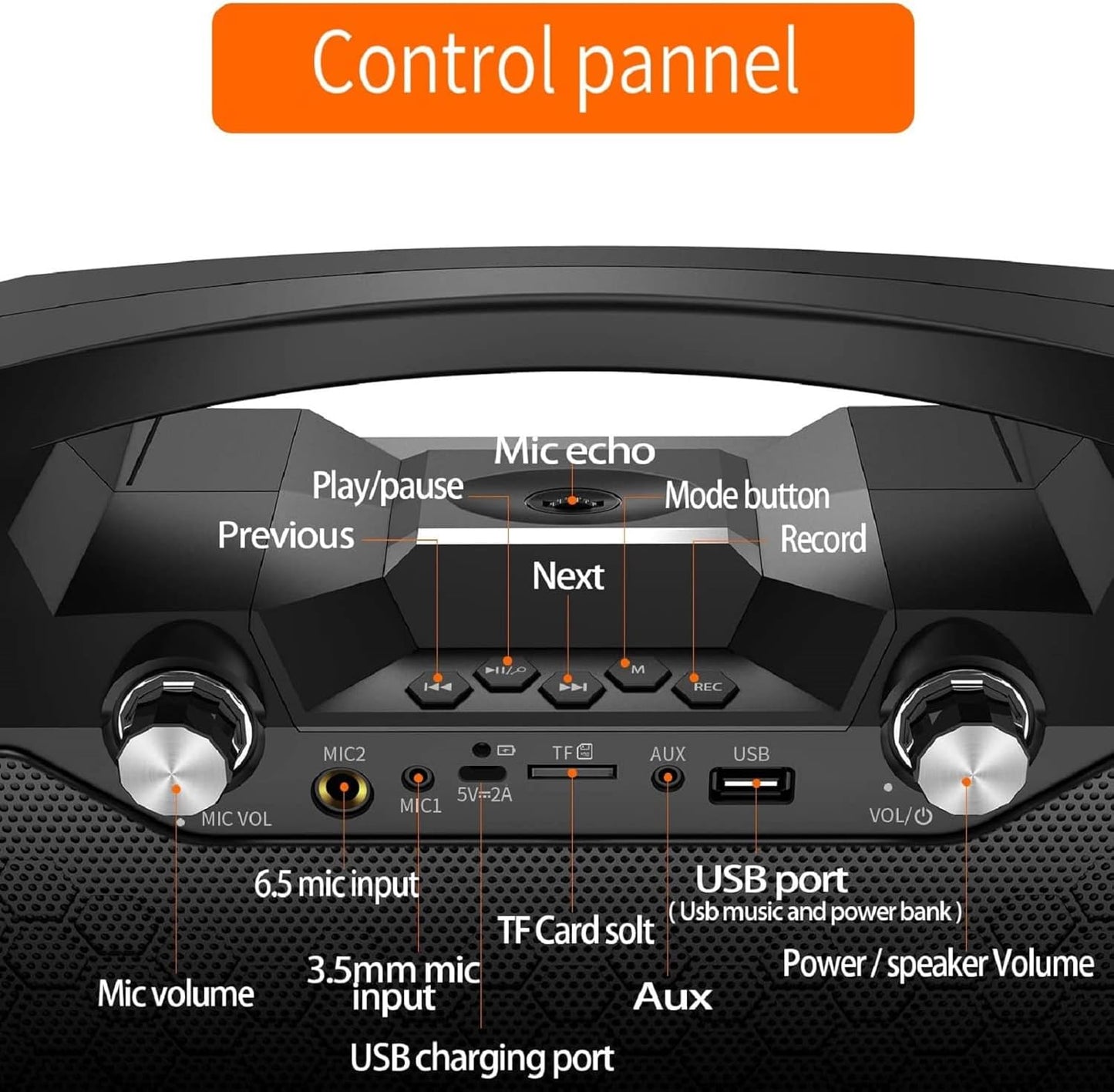 Hotec Wireless Bluetooth Portable PA Speaker System, Powerful Bluetooth Karaoke Machine with Dual Wireless Microphones for Karaoke, Wedding, Party, Teaching, Lecture, Church, Outdoor Indoor Activities