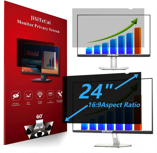24 Inch Computer Privacy Screen Filter for 16:9 Widescreen Monitor, Removable Eye Protection Anti Glare Blue Light Filter Privacy Shield, Anti Spy Screen Protector Film 24 In