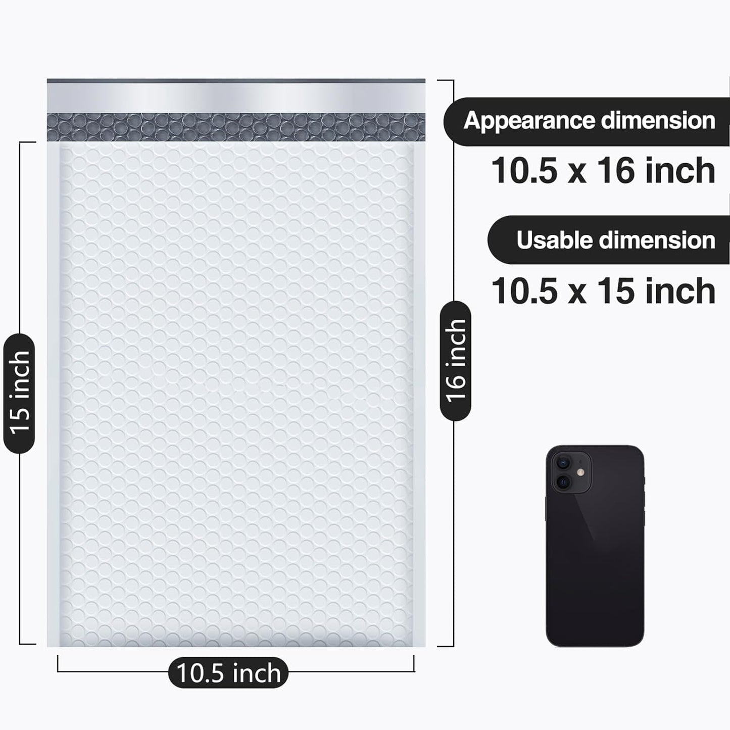 UCGOU Bubble Mailers 10.5x16 Inch 40 Pack Usable Size 10.5x15 Inch Large Padded Envelopes White Waterproof Packaging Bags for Shipping Self Seal Strong Adhesion Envelopes for Jewelry Makeup Supplies