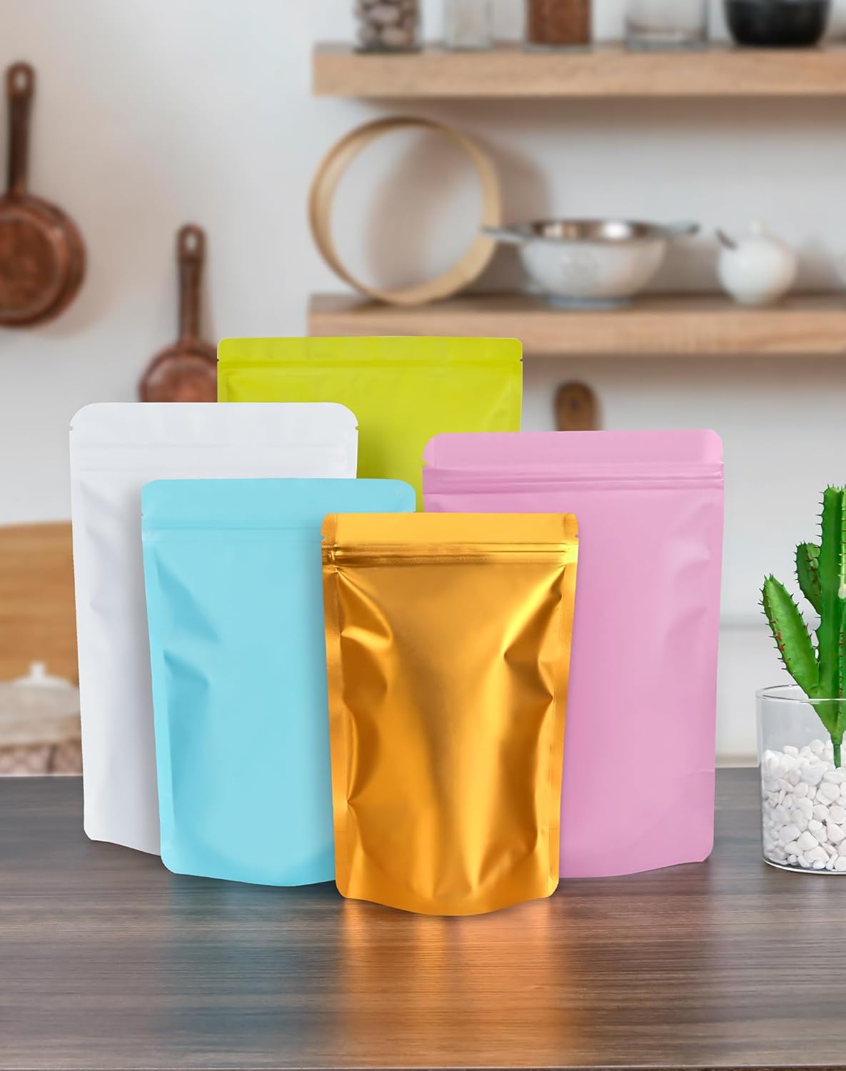 100 Pack Resealable Stand Up Bags,Smell Proof Pouch Sealable Foil Pouch Bags for Packaging (Pink, 3.5" x 5.1")
