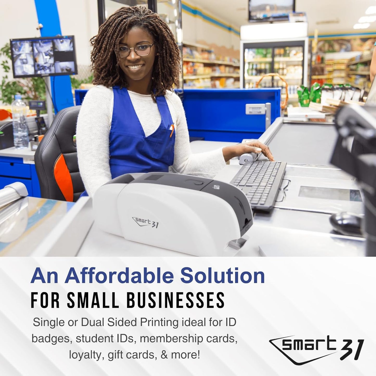 IDP SMART-31 Series ID Card Duplex Printer Bundle with USB Camera, Software, Manual and Guides - Includes 200-Print YMCKOK Color Ribbon and 100 PVC Plastic Cards - Now with SMARTMark Security