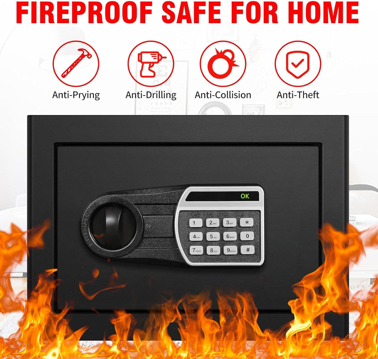 1.3 Cuft Safe Box, Home Safes with Digital Combination Lock, Anti-Theft Safety Box with Digital Keypad, Smart Alert System, Spare Keys, Removable Shelf, LED Light, Personal Document Safe