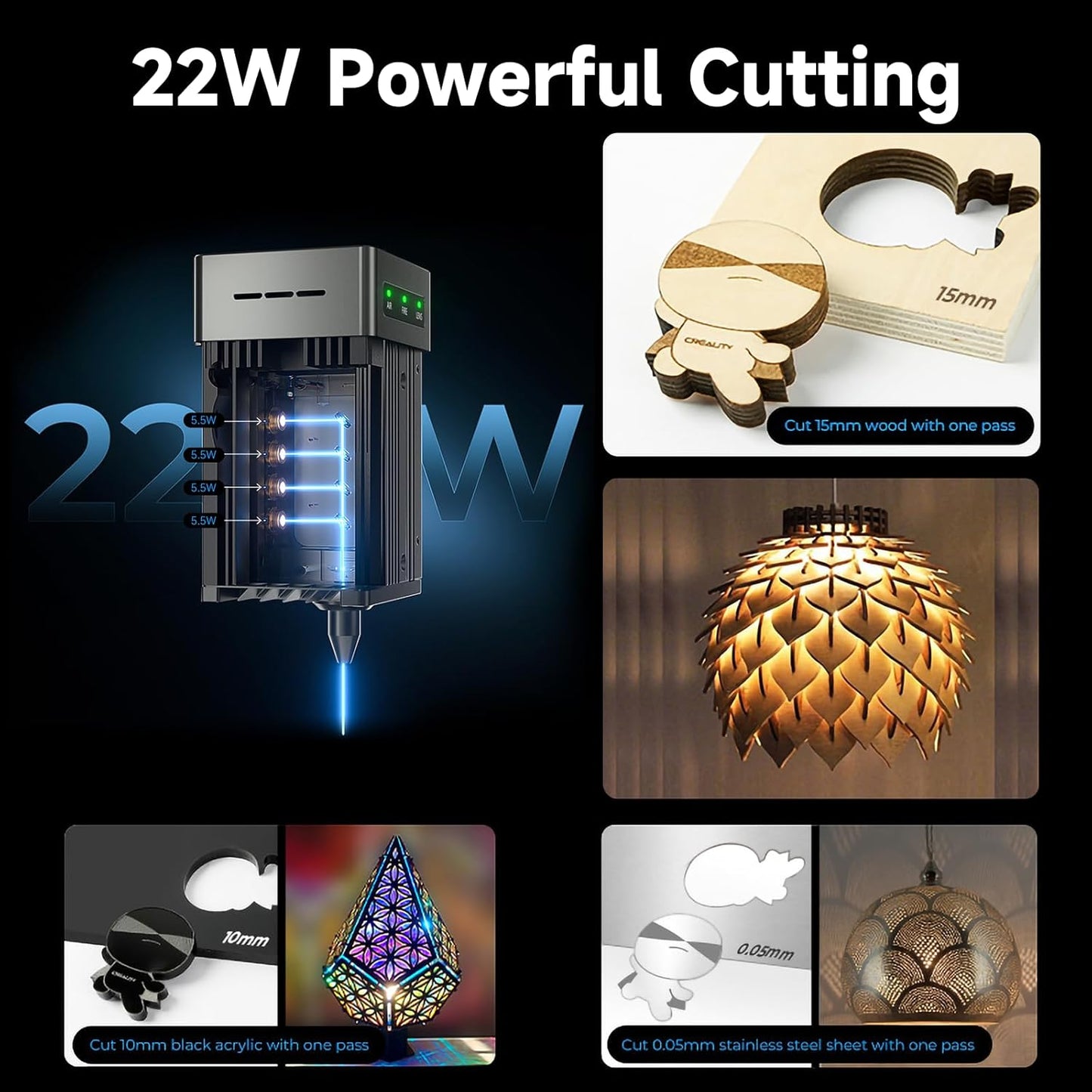 Creality Laser Engraver Falcon2 Pro 22W, Desktop Diode Laser Cutter and Engraver Machine with Enclosure,Smart Camera,Air Assist,CNC Machine for Wood Acrylic Leather (Laser 22W)