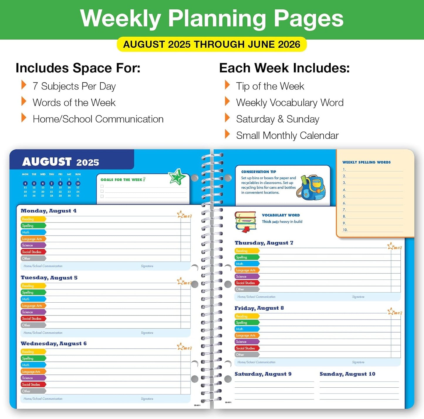 Global Datebooks 2025-2026 Elementary Student Planner 8.5x11 - Dated Weekly & Monthly Academic Planner (Large) with Ruler/Bookmark & Stickers, Ideal for Homework, Block Style, Paint Splatter